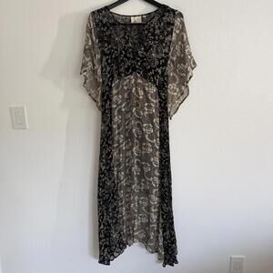 Anthropologie Lake District Maxi Dress Size Small Black Fairy Floral Bohemian